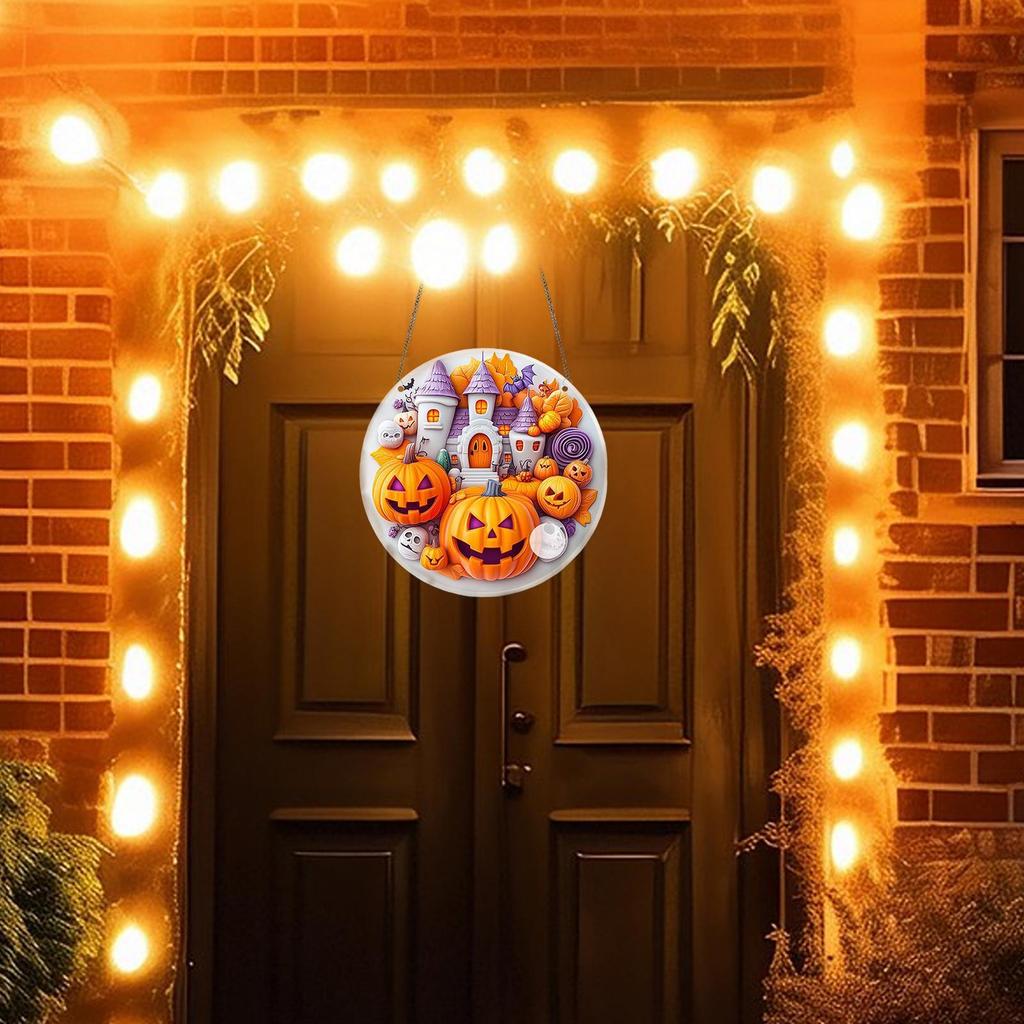 Halloween Door Sign Scary 2D Flat Acrylic Round Sign Decoration Gothic Festive Ornament Hangable Scene Props for Bedroom Porch