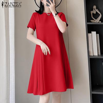 Rochie lejeră cu mânecă scurtă, lejeră, cu gât rotund