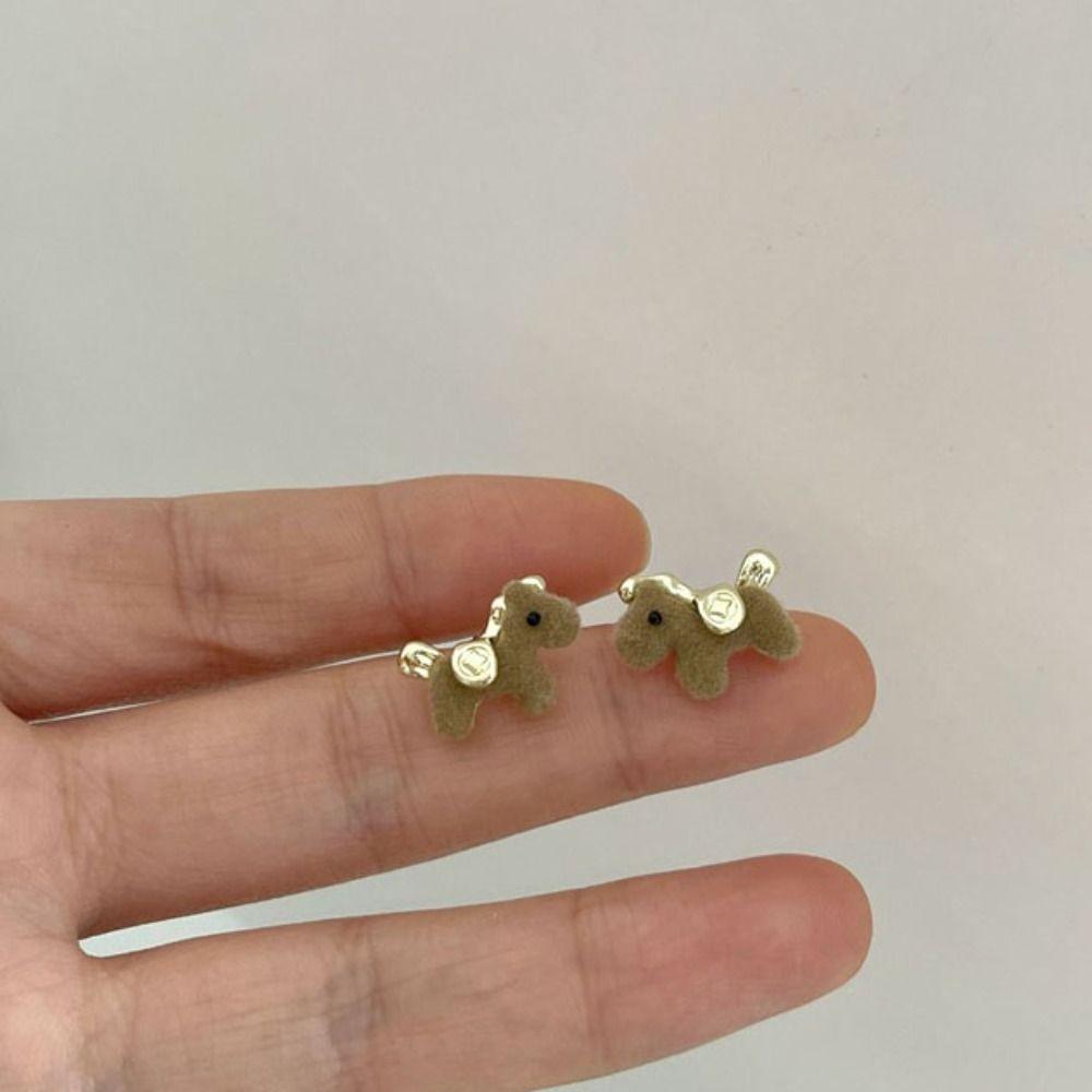 Cartoon Chinese Horse Stud Earrings Velvet Pony Zodiac Horse Pony Earrings  New Year Gift