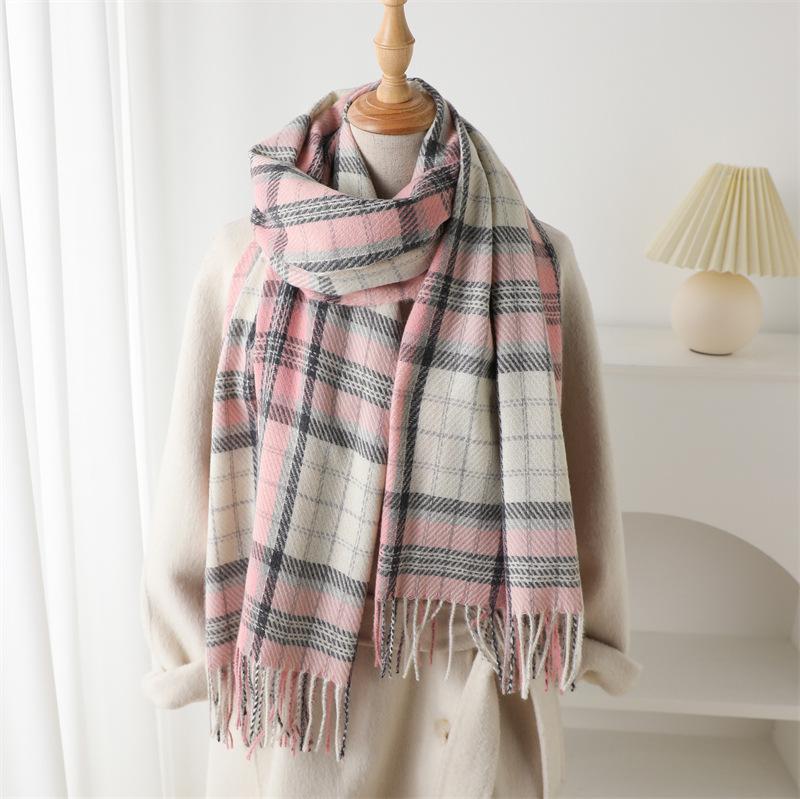 Imitation Cashmere Classic Brown And Black Plaid Warm Shawl Scarf Autumn And Winter Fashion Atmosphere Versatile Fringed Scarf