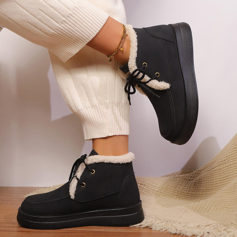Casual Lace Up Furry Snow Boots Women 2025 Fashion Thick Bottom Fur Ankle Boots Winter Warm Short Plush Designer Shoes Woman