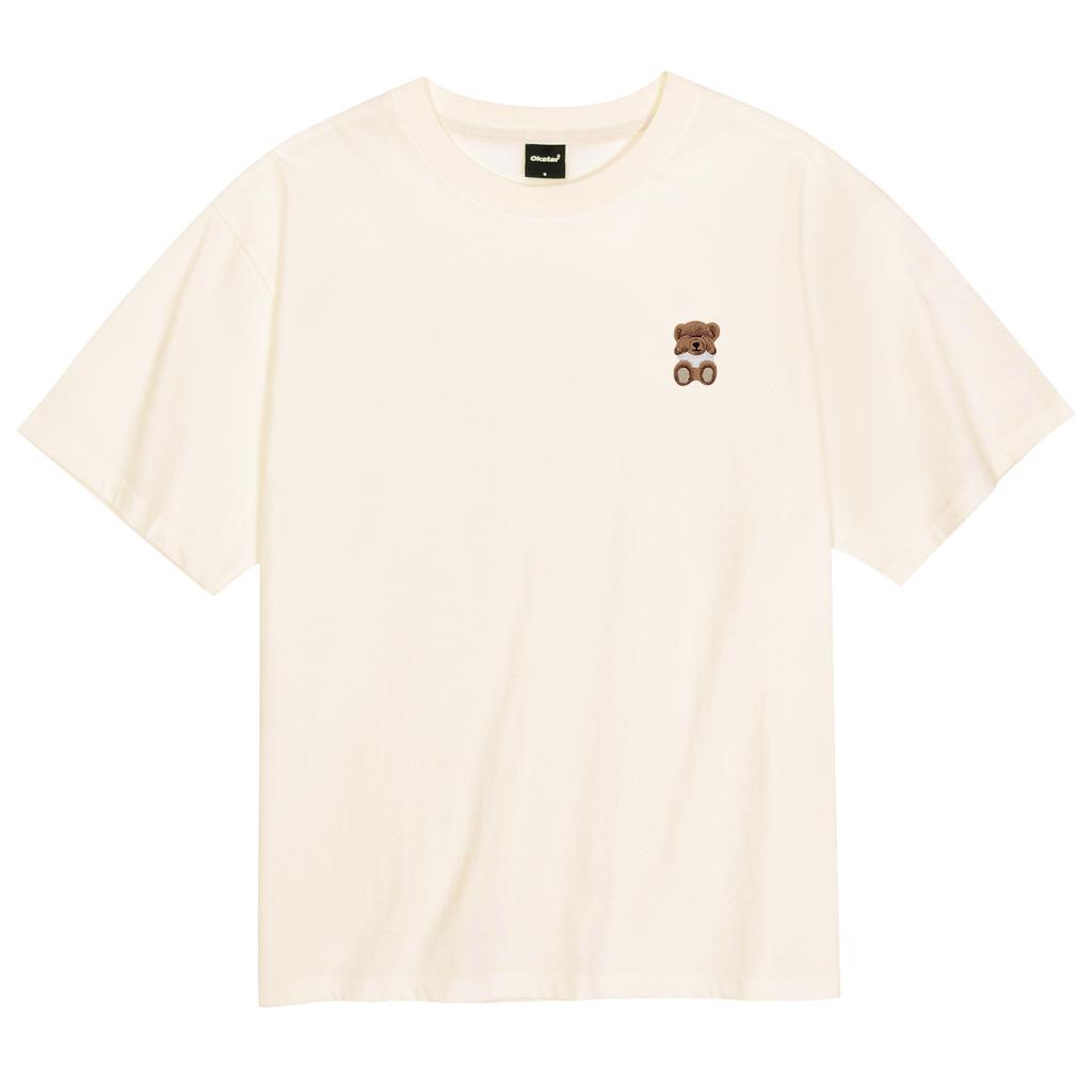 OKSTAR Cool Cotton Oversized Mini Me Sleepy Teddy Bear Embroidered Short Sleeve Tee