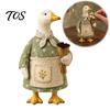 Garden Landscaping Supplies Rustic Goose Figurine, Resin Statue with Apron Holding Flowers, Vintage Style Figurines Cute Animal Ornament for