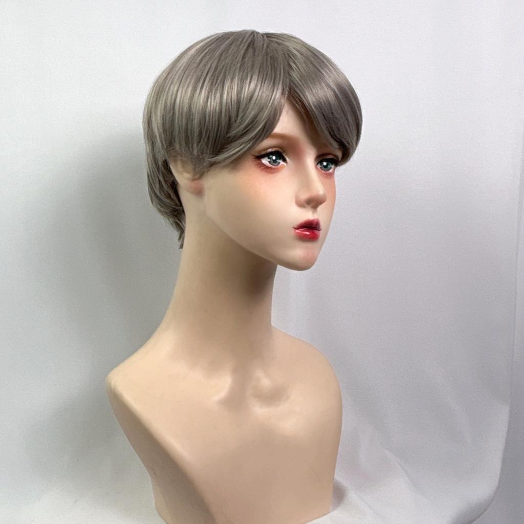 Synthetische kurze Herrenperücken mit Pony, modisch, gemischt, schwarz-grau, natürliches Kunsthaar, Alltags-Partyperücke, hitzebeständige Faser