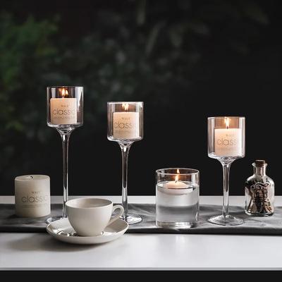 Glass Candlestick European Romantic Candlelight Dinner High Foot Wedding Birthday Restaurant Water Floating Candle Cup
