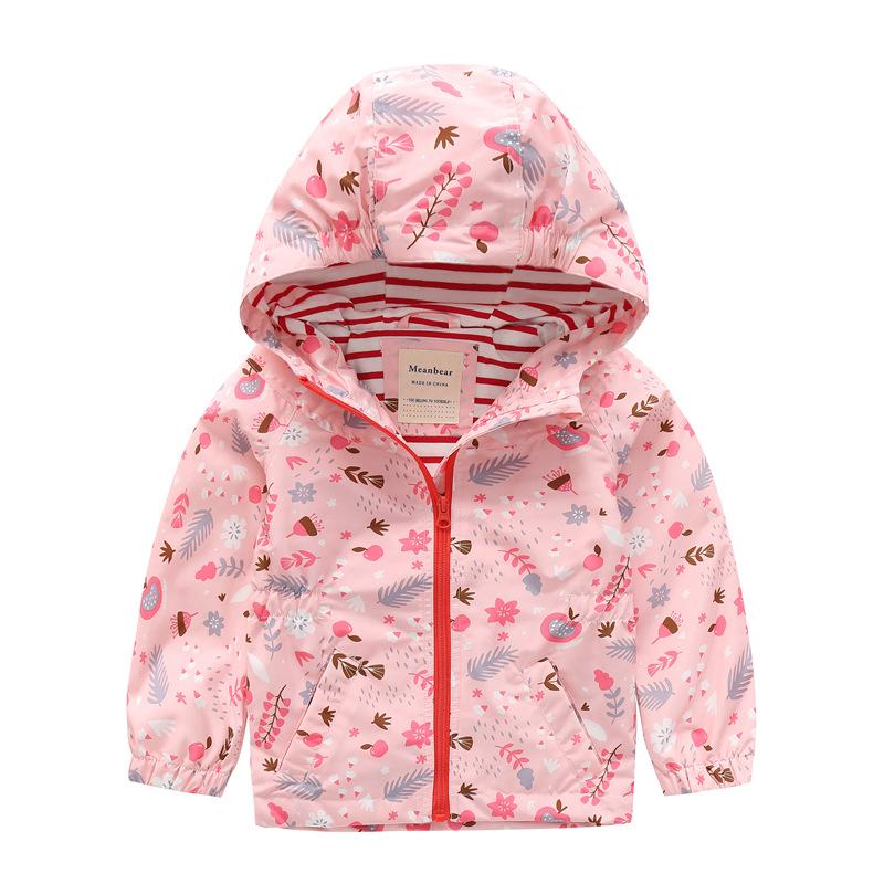 

Весенне-осенняя ветровка Meanbear для мальчиков и девочек, модное пальто с капюшоном и застежкой на талии 100