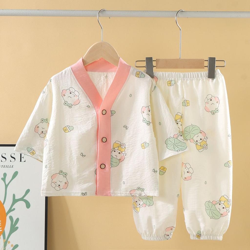 Children's Pajamas Home Clothes Summer Baby Set Underwear Cardigan Thin Casual Air-conditioned Clothing