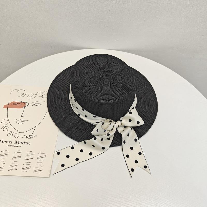 Hat Women's Summer Sunshade Sunscreen Hat Elegant Polka Dot Long Streamer Flat Top Hat Seaside Vacation Hat