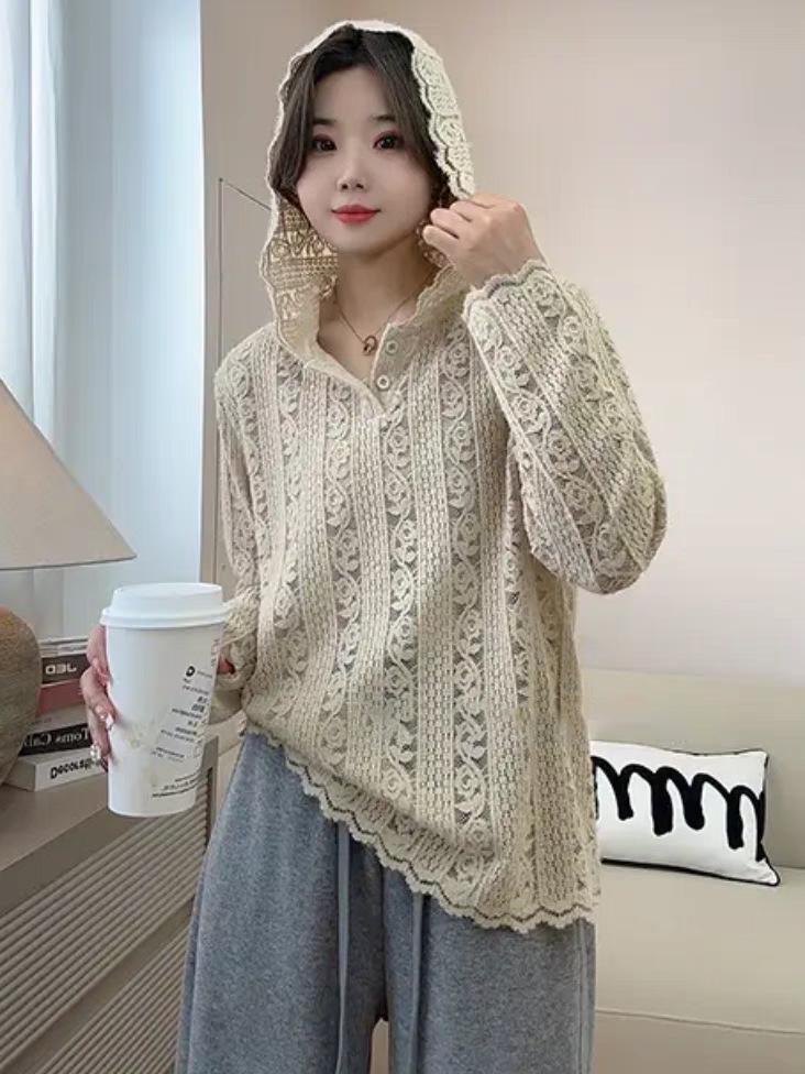 

Женский кардиган с капюшоном и длинными рукавами из кружева, весна 2025 M хаки