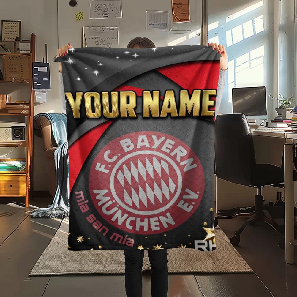 1PC Custom Name Bayern Munich Patterned Flannel Blanket Suitable For All Seasons for Home Decor Warmth and Comfort Gifts Holiday Present