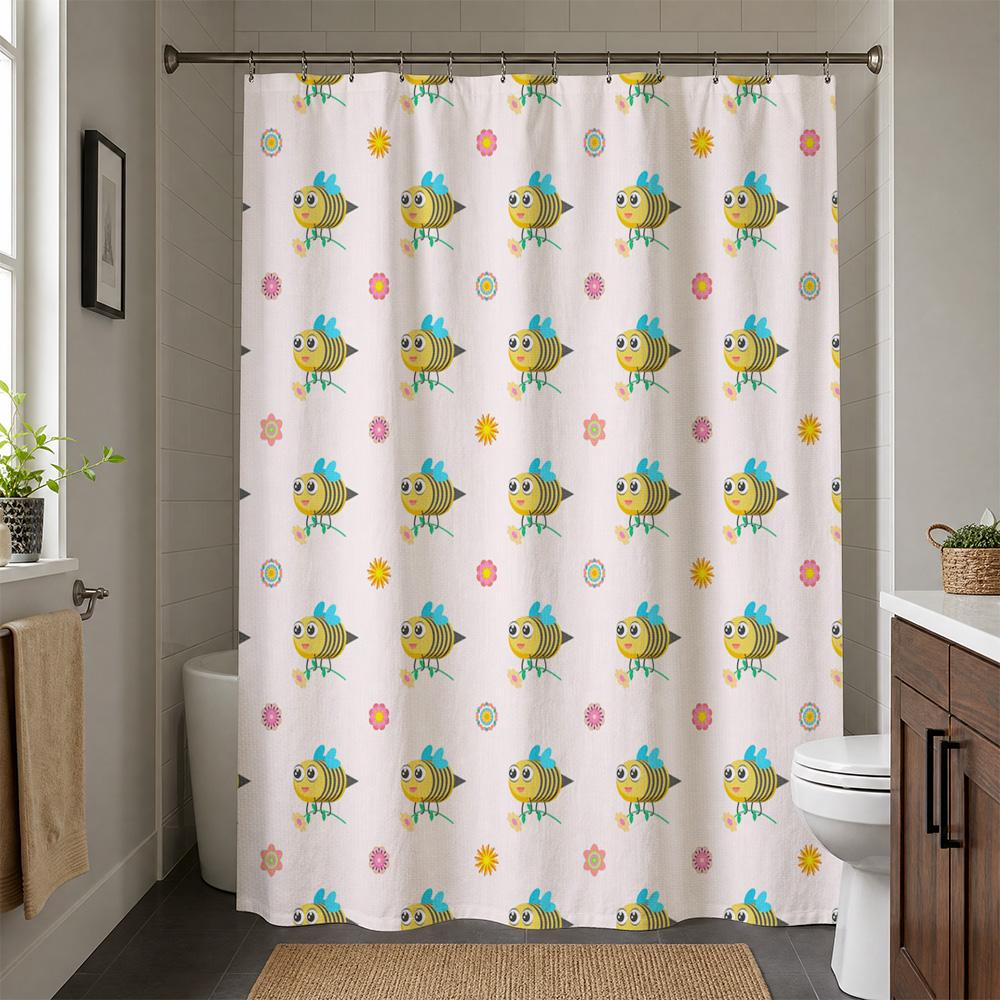 Adorable Bee Pattern Shower Curtain Liner Waterproof Bathroom Decor for Kids Home Accent Cute Cartoon Animals Print Wall Decor S
