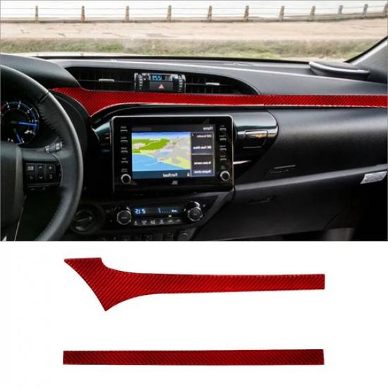 2Pcs Red Carbon Fiber Interior Console Dashboard Cover Trim For Toyota Hilux