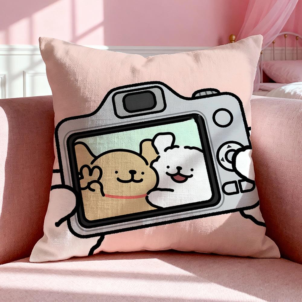 Character LLine Puppy Cushion Cover Breathable Linen Pillowcase Summer Odorless EcoFriendly Invisible Zipper Washable