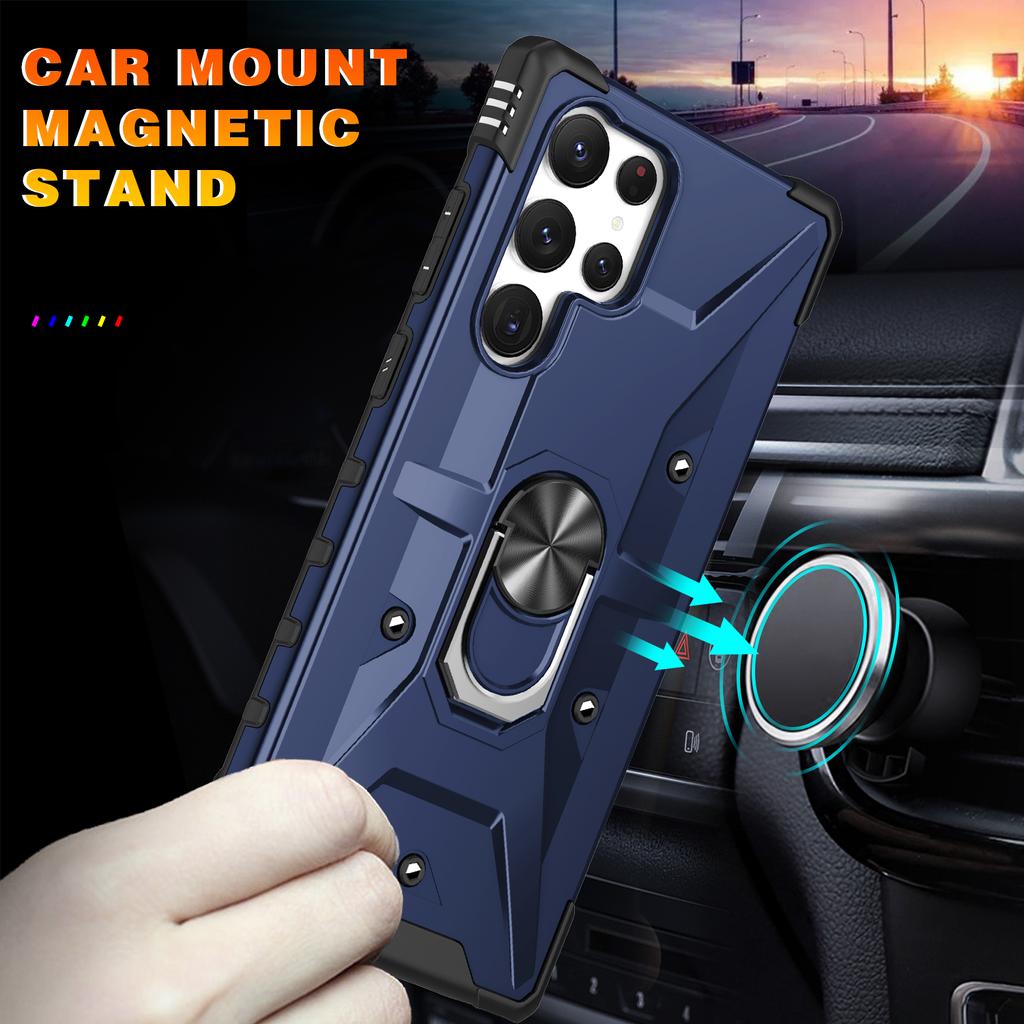 For Samsung Galaxy S24 Ultra Case PC+ TPU Hybrid Phone Cover with Ring Holder Kickstand