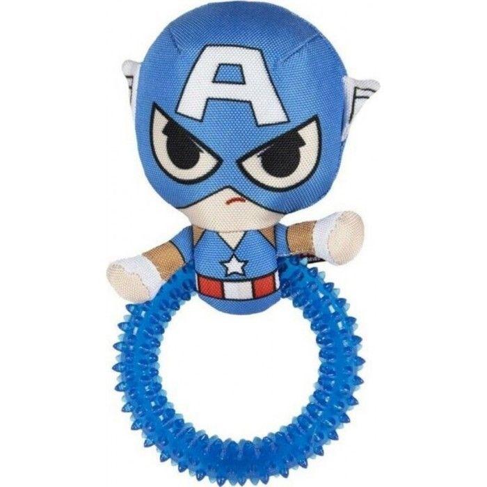 Jouet pour Chien - For Fan Pets - Captain America - TPR et Tissu Durable - 11x7x27 cm - Hygiène Dentaire