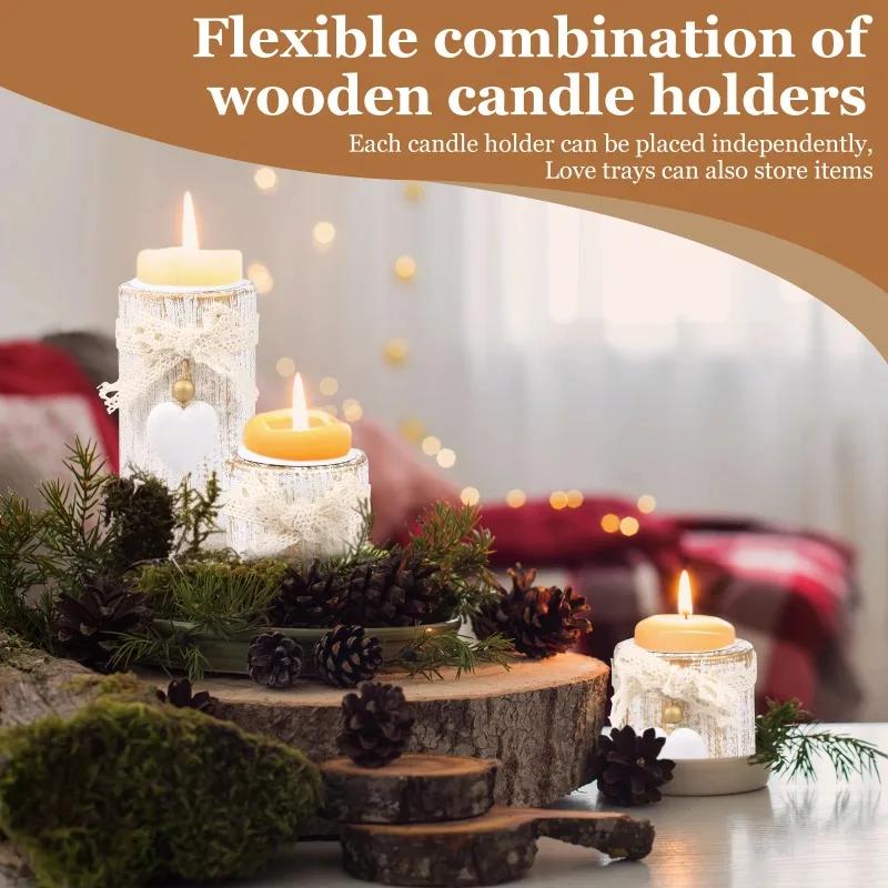 Tealight Candle Holders with Tray Handmade Wooden Candle Holder Romantic Wedding Dining Table Centerpiece Farmhouse Decor Gift