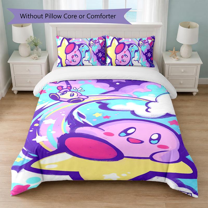 Set Copripiumino 3 Pezzi Stampa Kirby 1 Copripiumino e 2 Federe Biancheria da Letto Morbida per Camera da Letto Domestica