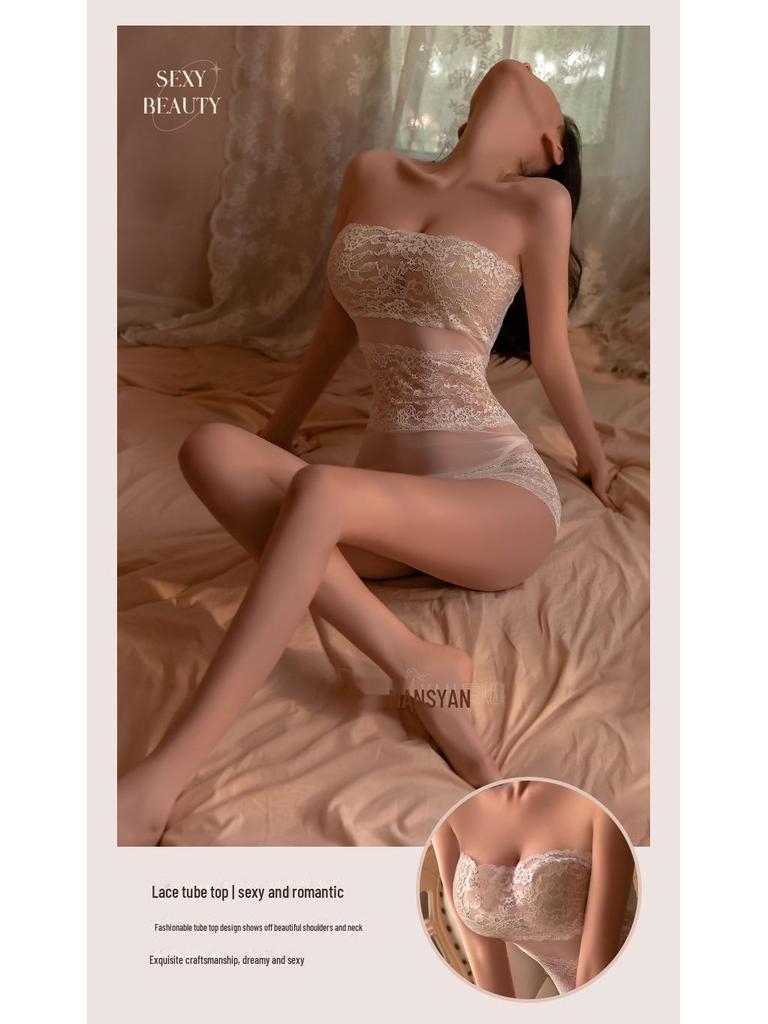 Manyan Sexy Lace See-Through Lingerie Mesh Tube Top Secretary Suit 9140