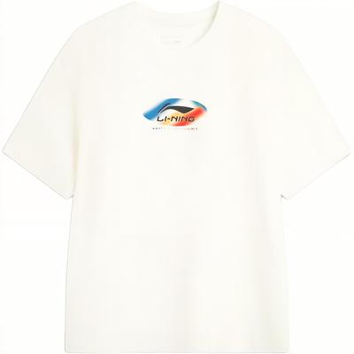 Li Ning T Shirts Unisex White Crew Neck Moderate Straight Fit AHSVE85-2