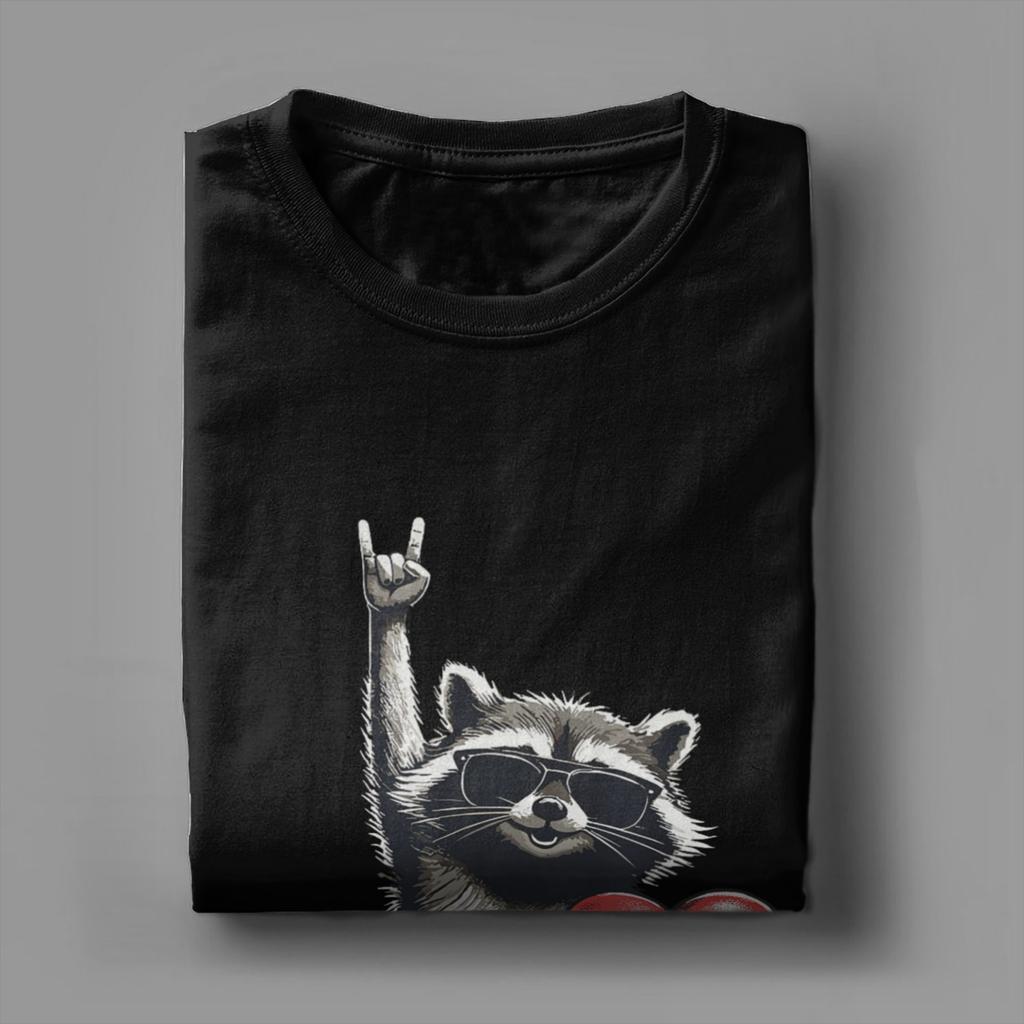 Funny Raccoon Rock On Unisex Women Valentines Day Cotton T Shirt For Unisexs Summer Classic TShirts Plus Size Casual Clothes