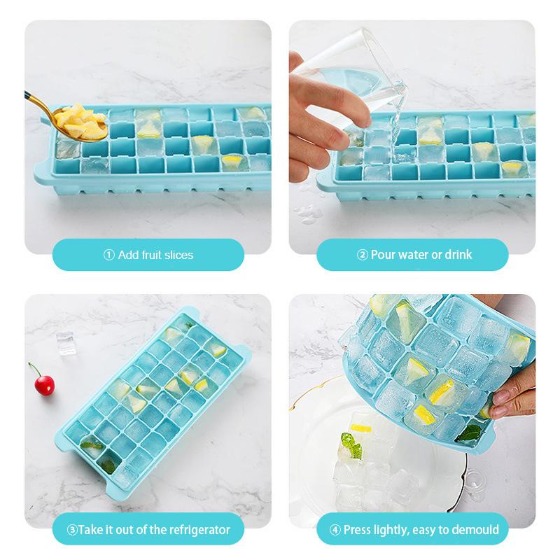 24 Grid Ice Cube Tray Food Grade Silicone Ice Mold with Lid Home DIY Ice Cream Ice Cube Maker Cold Drink Kitchen Bar Accessories