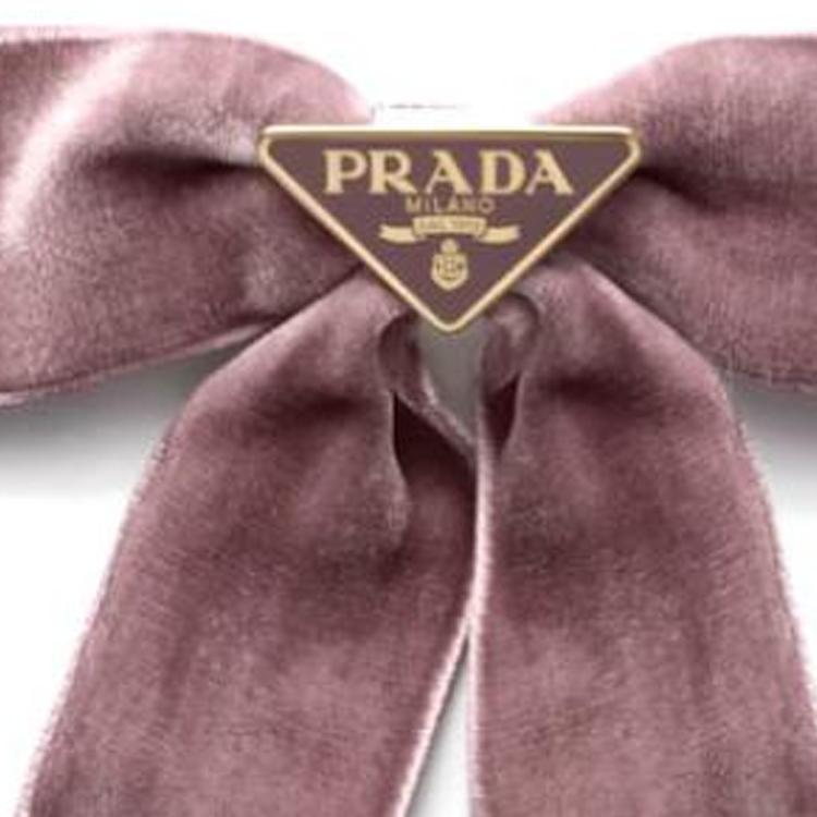 Prada Enamel Triangle Metal Logo Bow Shaped Fabric Hair Clip Women Hair Accessories Pink 1IF154_068_F0378