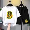 Summer T-shirt+shorts Anime snake Print Boy Black Girl Sets Tshirt kids Tops Casual Tees round Neck short-sleeved top