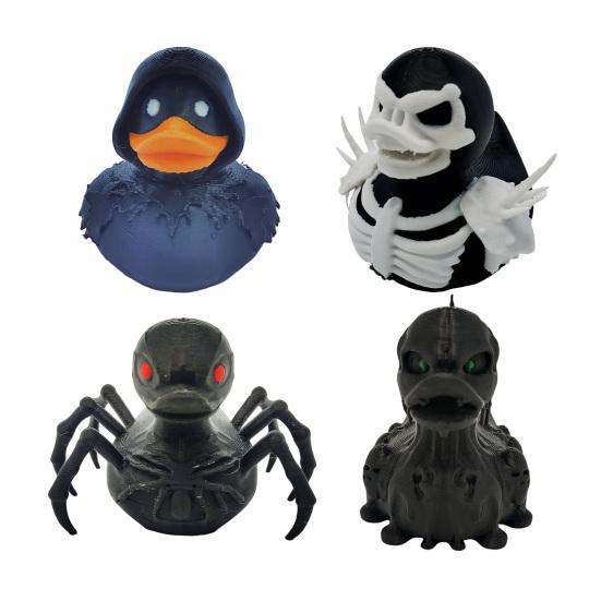 Halloween Duck Figurine 3D Printed Spider Duck Statue Horror Skeleton Ghost Duck for Home Bar Mantel Haunted House Decoration