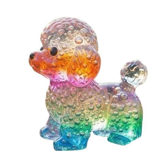 Colorful Glass Dog Ornaments Rainbow Gradient Puppy Figurines Decorative Dog Sculpture Gift for Holidays Birthdays