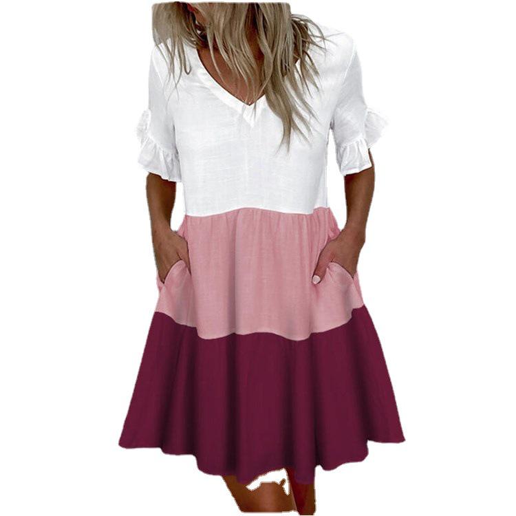 Europäische und amerikanische Damenmode Kurzes Print Rüschen Taschenkleid