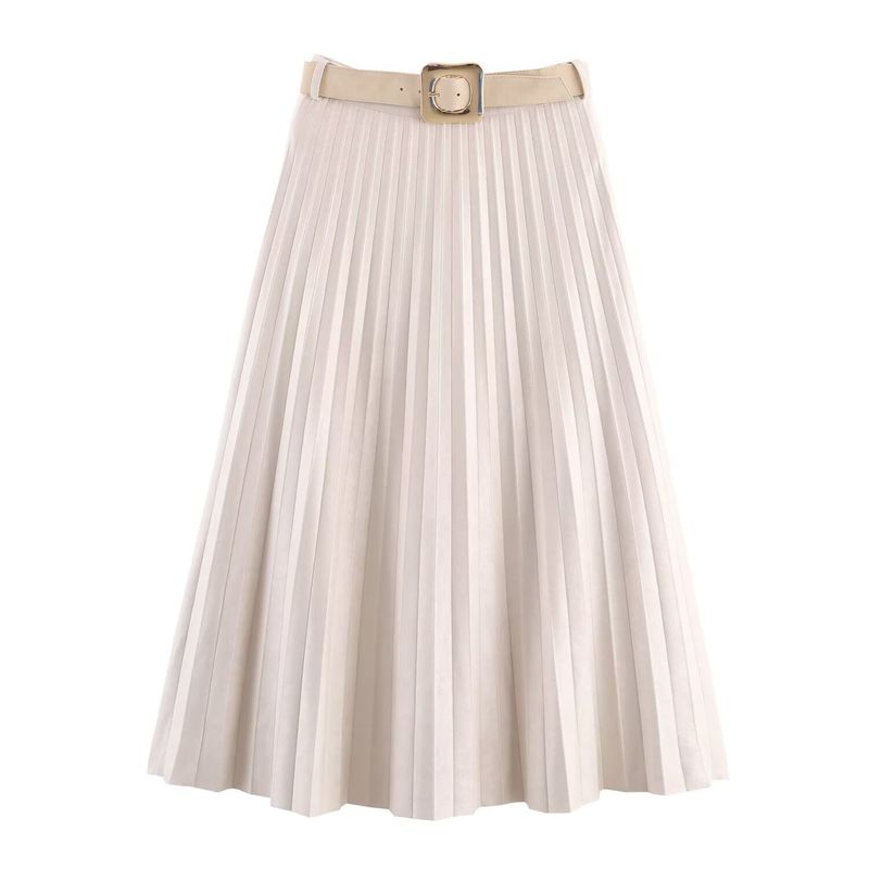 Za Autumn New Women's Clothing Zr European and American Style Fashion Belted Suede Pleated Midi Skirt 3046266