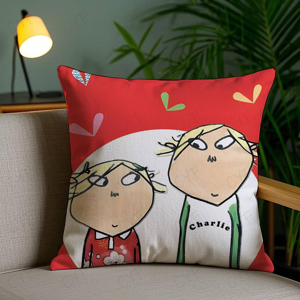 Charlie and Lola Anime Pillow Case Anti-dustmite Pillowcase Invisible Zipper Silky Short Plush Sofa Cushion Cover