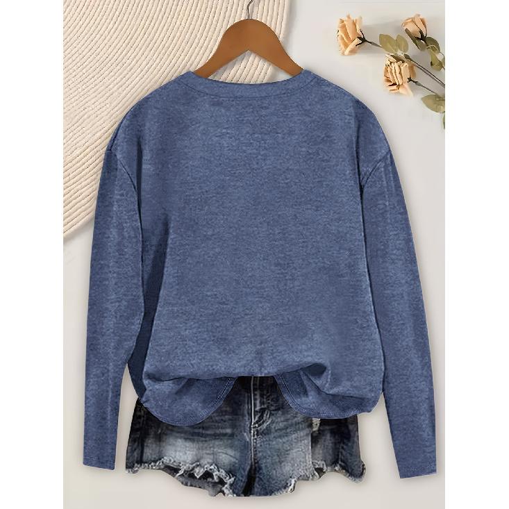 Women's Letter Print Long Sleeve English letter print, round neck, casual style, loose fit, autumn and winter T Shirt Fashionable vintage-style tops