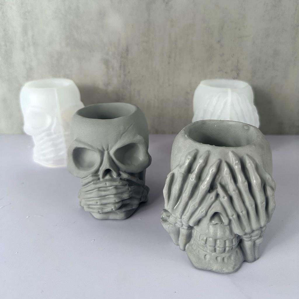 Halloween Ornament Pflanzgefäß Silikonform DIY Schädel Stifthalter Handwerk Herstellung Gips Epoxidharz Vase Gussformen Heimdeko