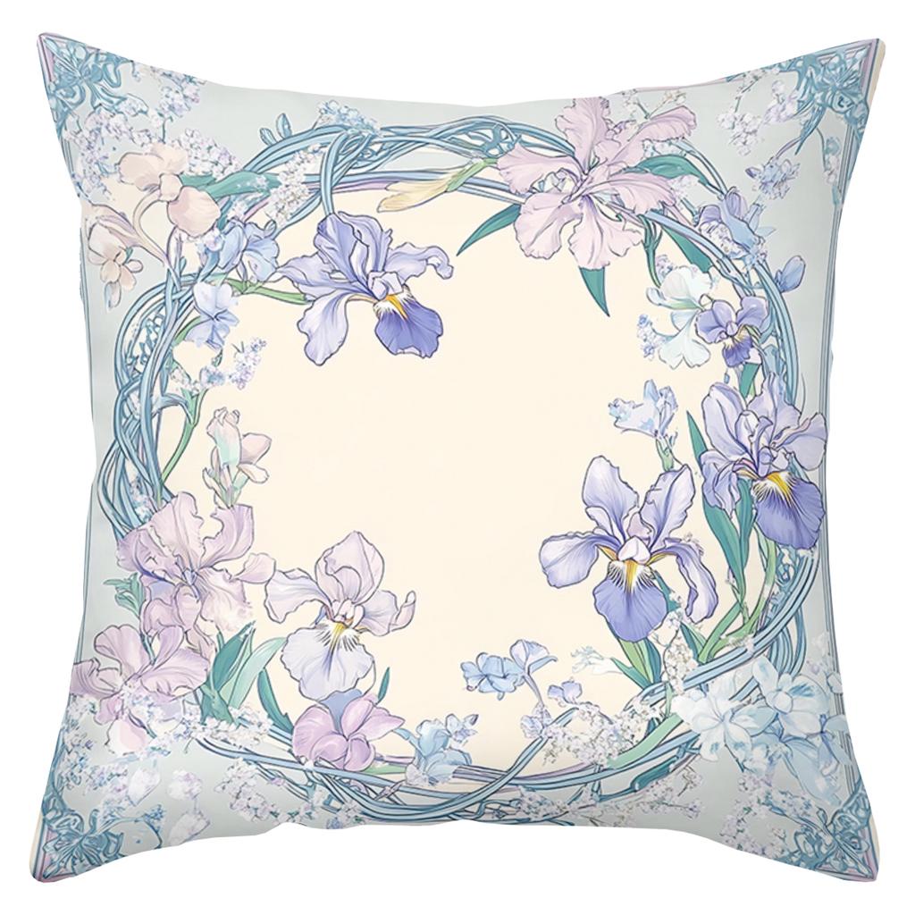 2D flat printing Floral Patterned Throw Pillows With Butterfly Design Polyester pillowcase, sofa decorative cushion cov
