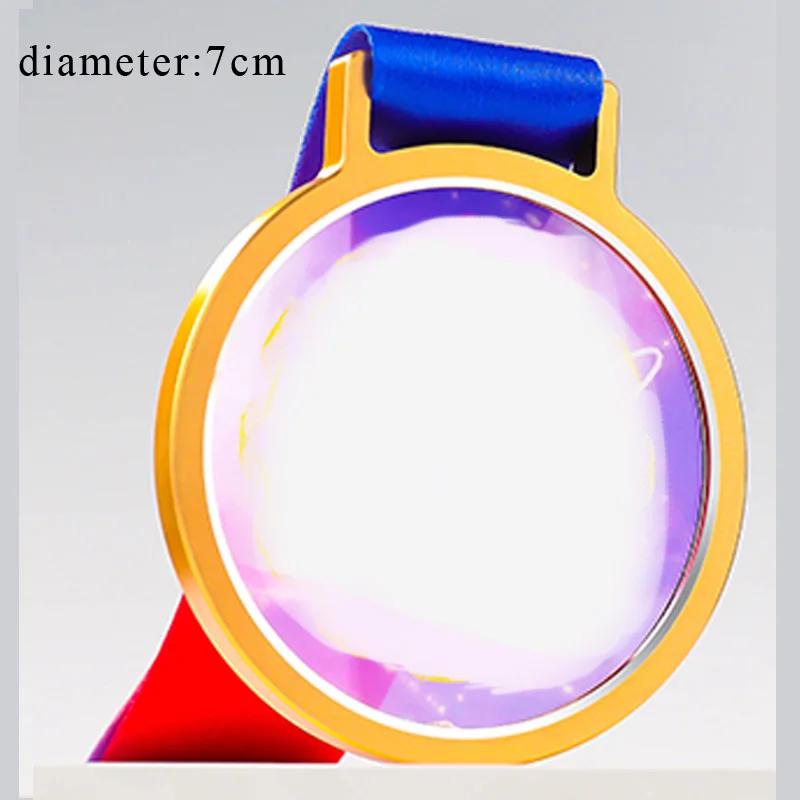 

Прозрачная медаль с индивидуальной цветной печатью, Золотая, Серебряная, Бронзовая, Спортивные награды, Упаковка в красную коробку для марафона, Хрустальная гравировка, 1 шт.