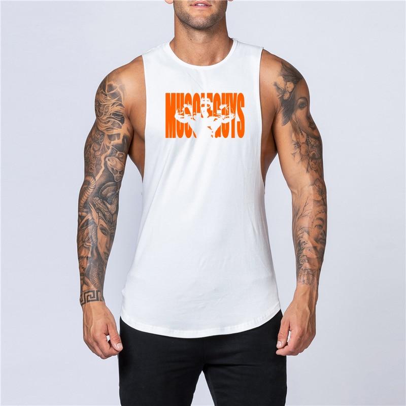 Muscleguys New Sports Tank Top Men's Breathable Cotton Sleeveless Singlet Running Training Loose Elastic Leisure Fitness T-shirt