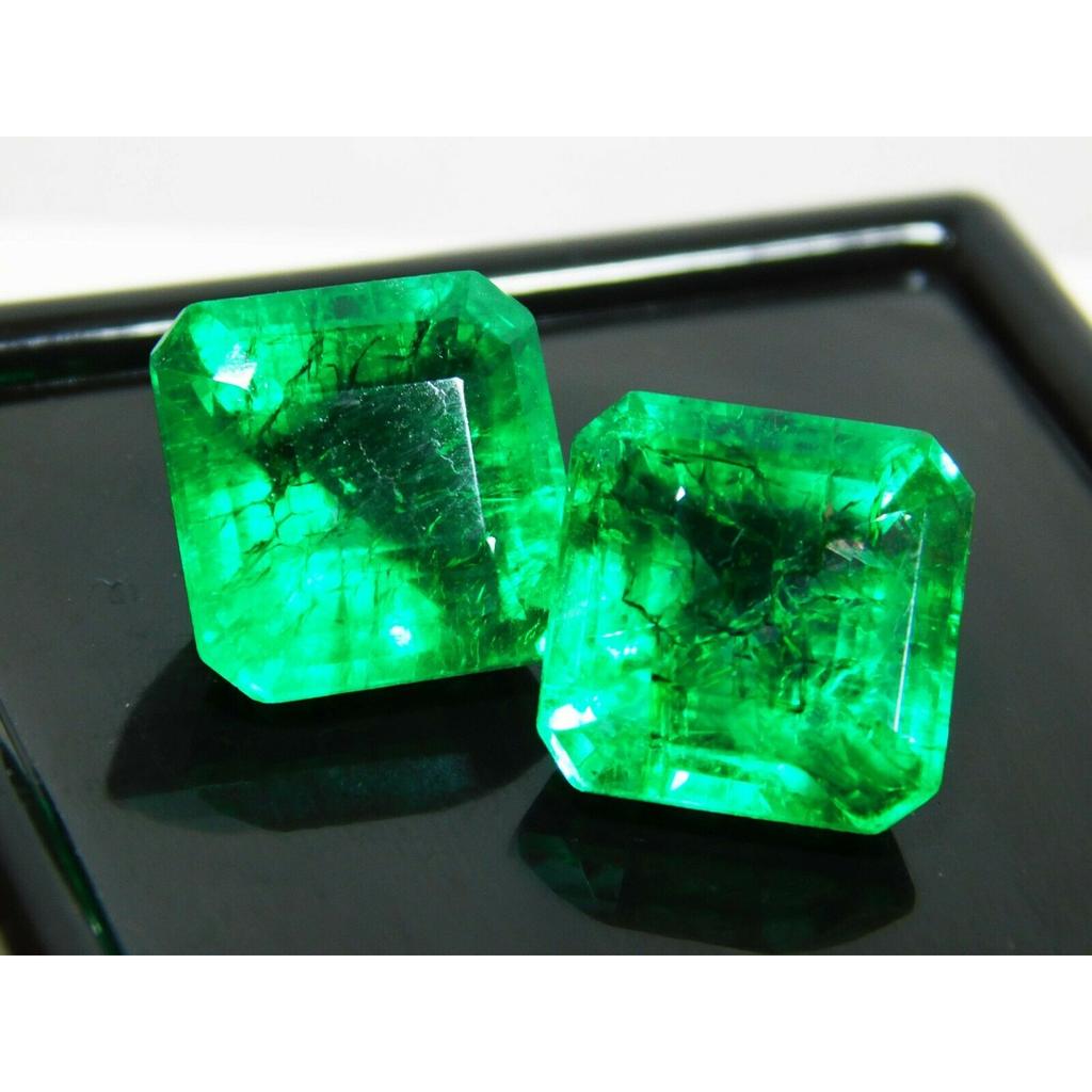 Natural Green Emerald Loose Gemstone 14.50 Zambia Square Cut Pair for Jewelry Making and Crafts