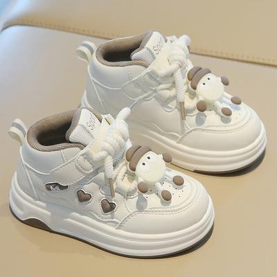 Children's Sports Shoes Spring and Autumn Girls' White Shoes Cartoon High Top Boys' Casual Board Shoes Soft Soled Baby Shoes