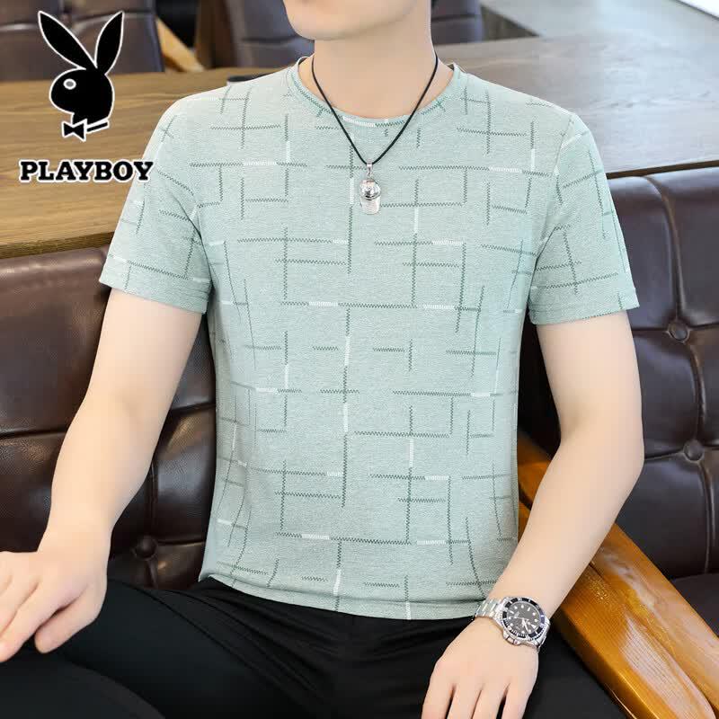 PLAYBOY Men's Summer Round Neck Ice-Feel Loose Short Sleeve T-Shirt