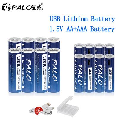 AA + AAA USB Rechargeable Batteries 1.5V 2800mWh AA Li-ion Battery 1.5V 1110mWh AAA Lithium  Battery USB Fast Charging