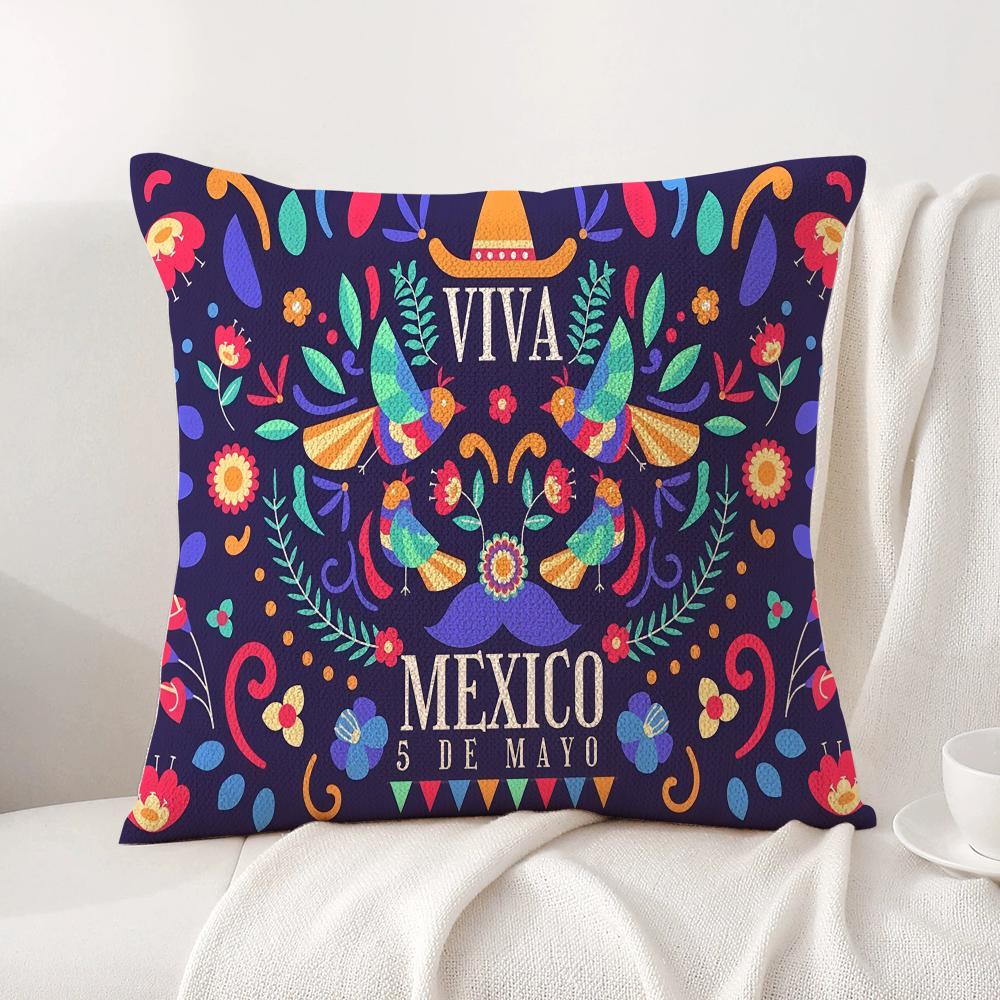 Viva Mexico Purple Cushion Cover Natural Linen Organic Fabric Double-Sided Printing Sofa Home Decor Gift Pillow Cover
