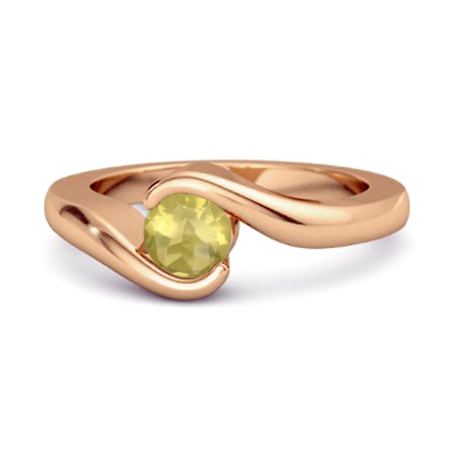 Lemon Quartz Modern Bypass Band Ring - 925 Sterling Silver Rose Gold Vermeil 9.5 розового золота