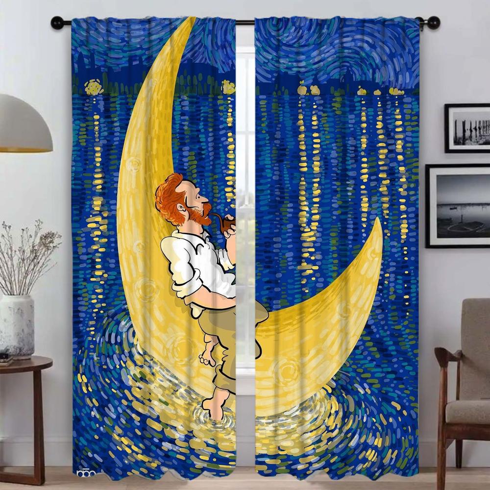 Zatemňovací kuchyňské závěsy pro obývací pokoj Závěs Van Gogh Domácí interiérové závěsy 2 kusy Stínítka Dělící tyl pro ložnici