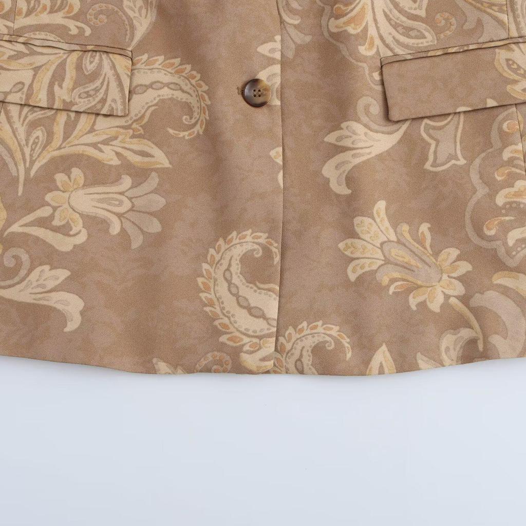2025 Spring Women's Printed Long-Sleeve Button-Up Turn-Down Collar Casual Suit Jacket