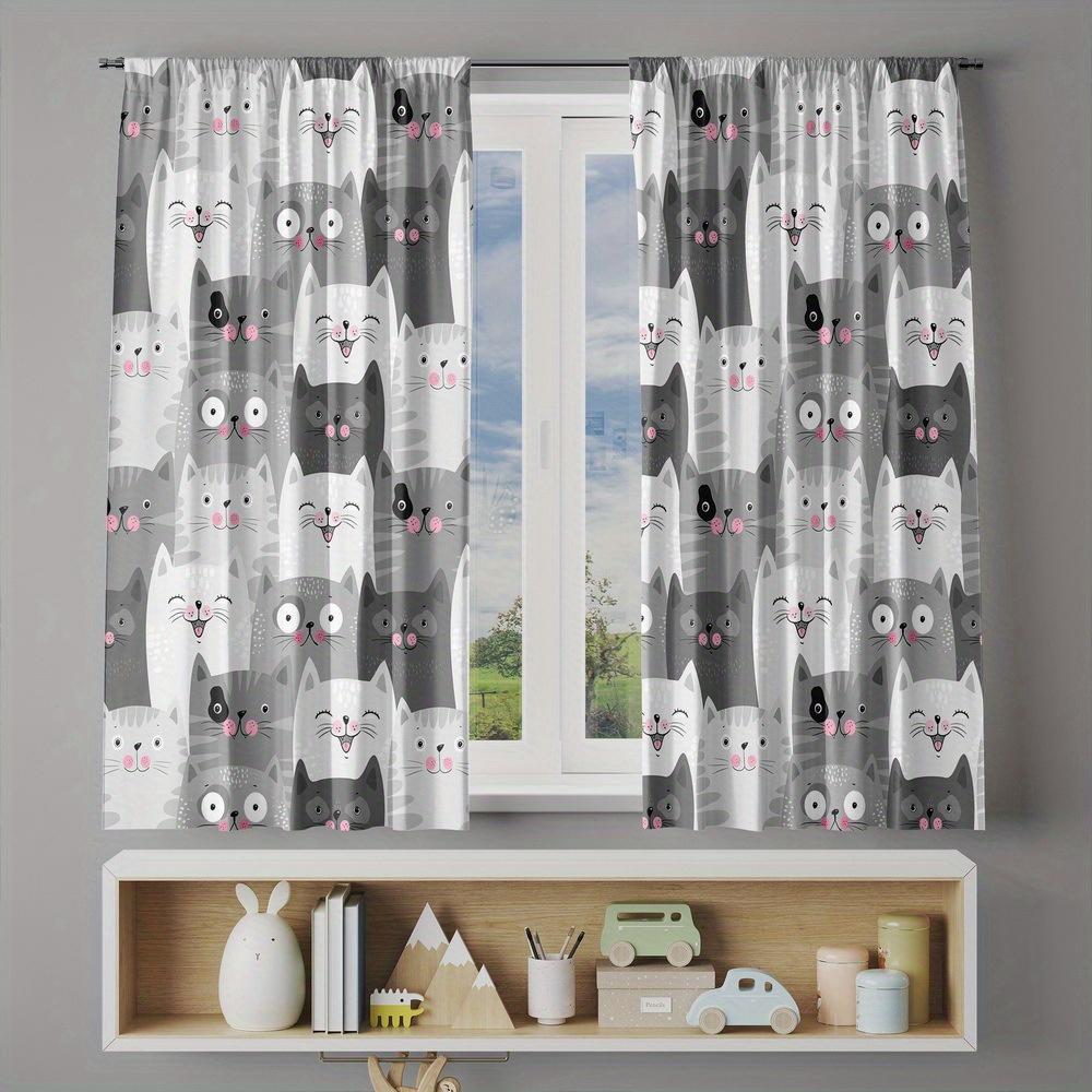 2pc Cat print curtains   polyester fabric   machine washable   suitable for bedroom and living room decoration