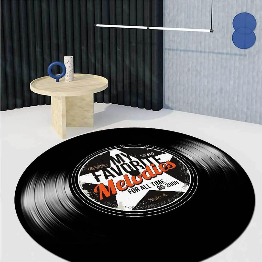 Retro Fashion Personality Vinyl Record Pattern Round Carpet Living Room & Bedroom Floor Mat Office Decorative Rug