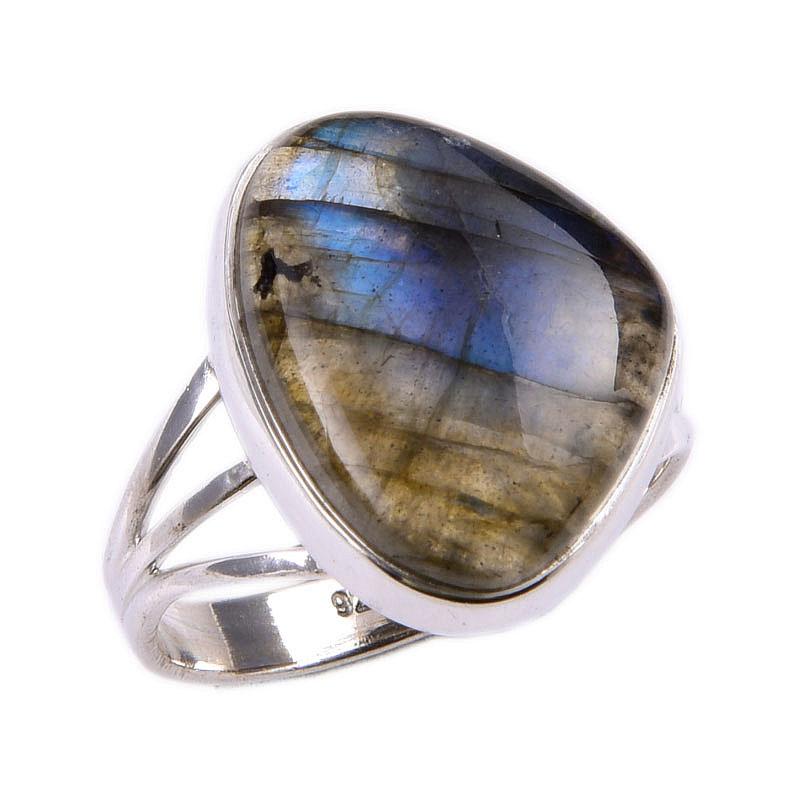 Natürlicher Labradorit-Edelstein, 925er Sterling-Silber, Schmuckring, Größe 8, r5r59