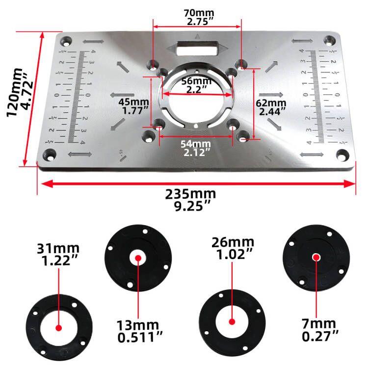 Aluminum Router Table Flip/Insert Plate with 4-Pack Router Insert Rings-Durable&Lightweight Wood Router Tool