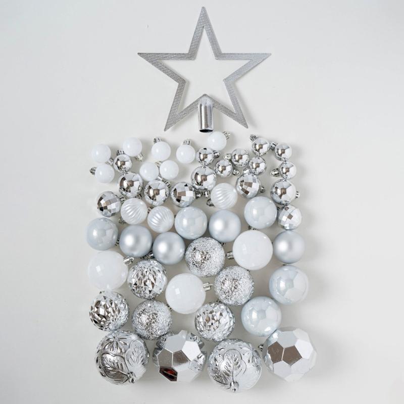 50Pcs Shatterproof Christmas Ornament Set With Plastic Tree Toppers Star For Indoor Outdoors Holiday Decorations